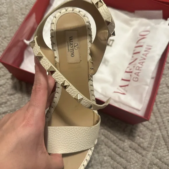Valentino Garavani Beige and Brown Wedge Sandals
